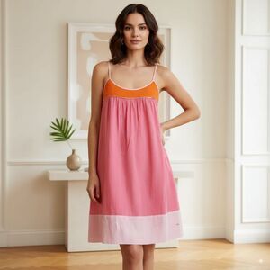 Y2K Victoria Secret Pink Orange Colorblock 100% Cotton Babydoll  Sun Dress S